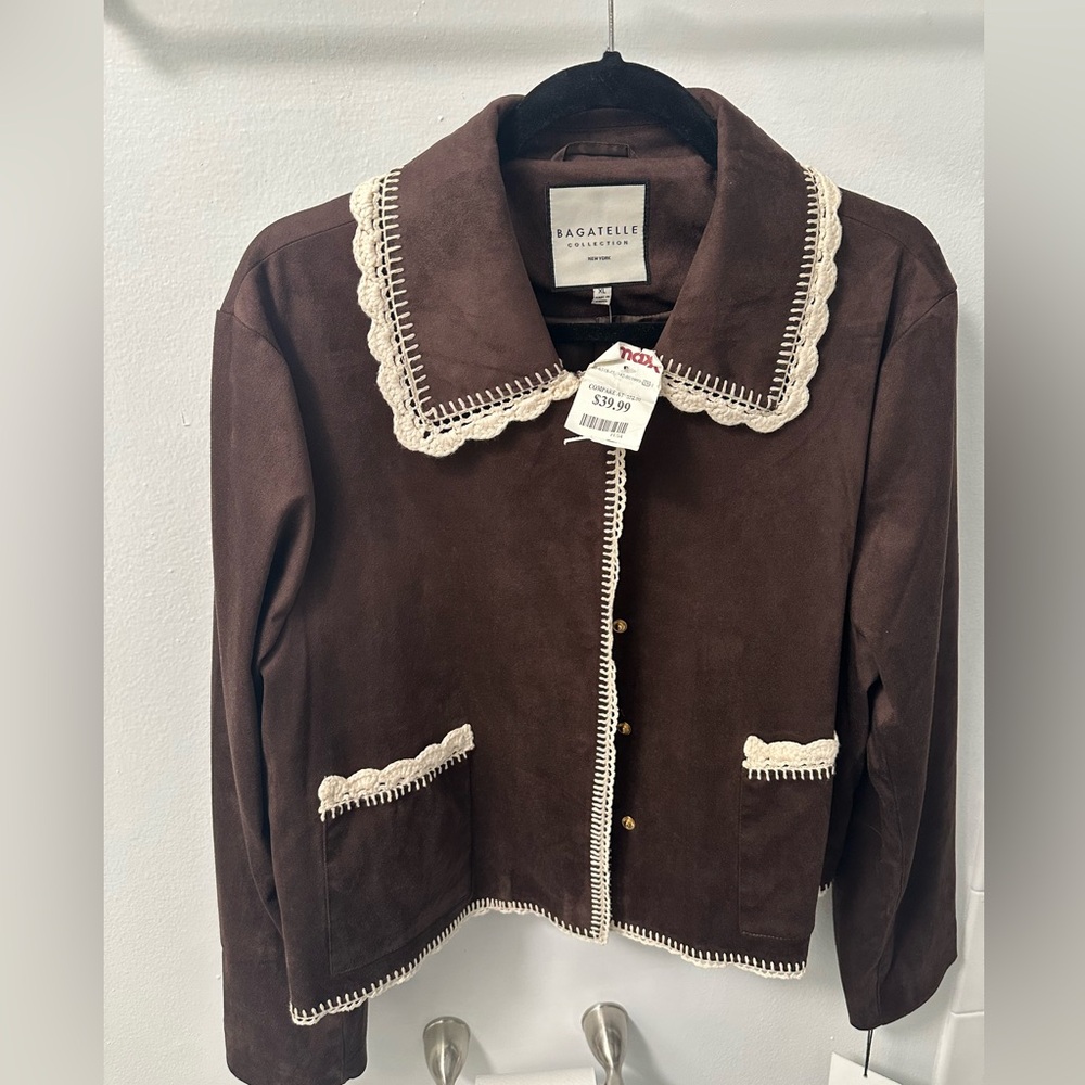 Bagatelle Chocolate Blazer with Ivory Accents